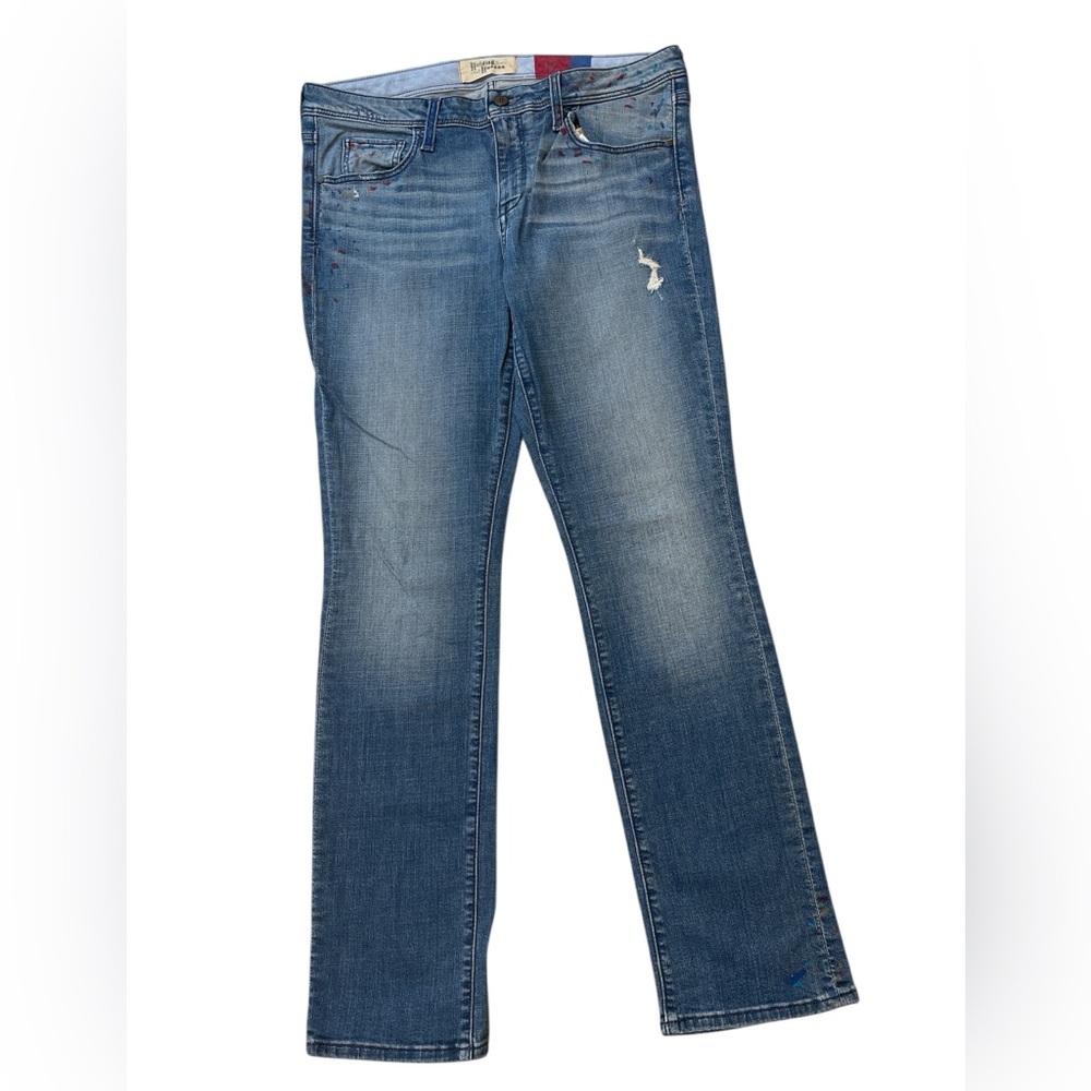 HOLDING HORSES Straight Leg Jeans in Medium Blue with Subtle Paint Accents